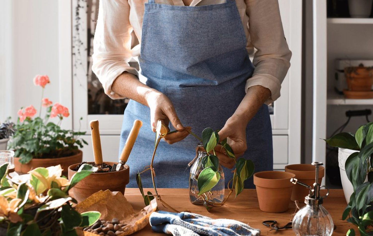 A woman using plants
