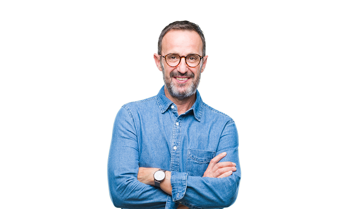 Man in blue shirt